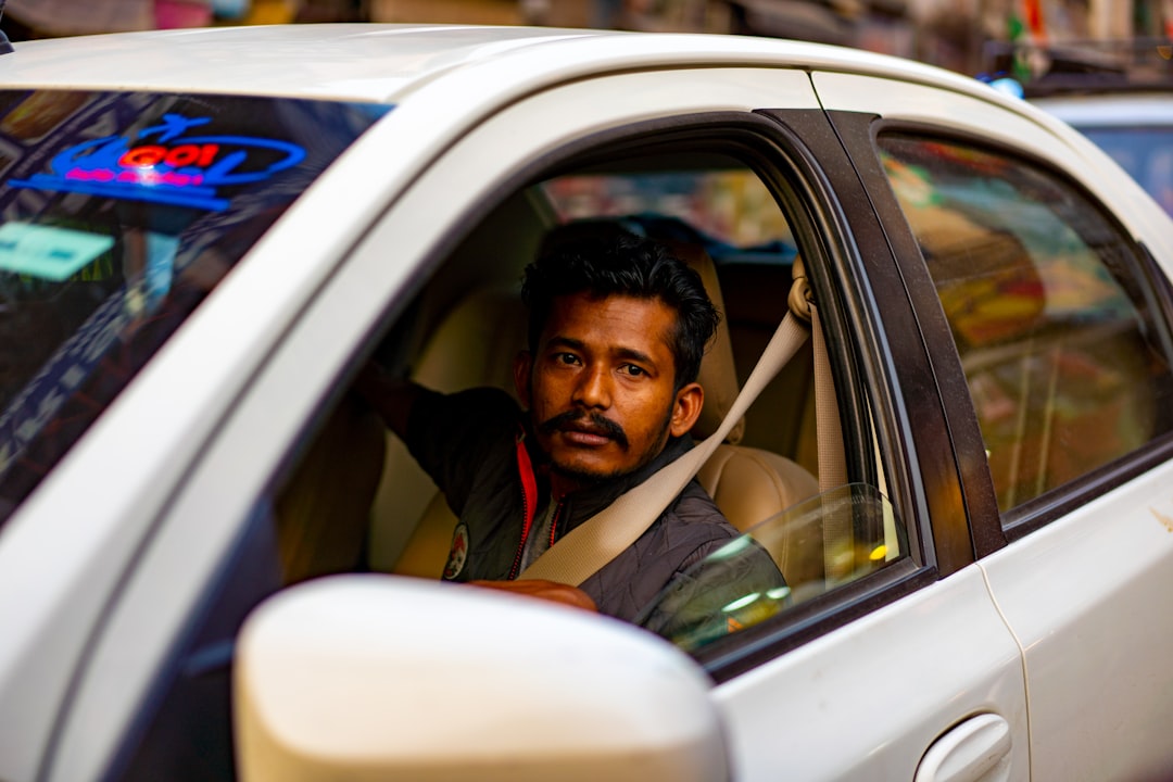 Happy driver in car